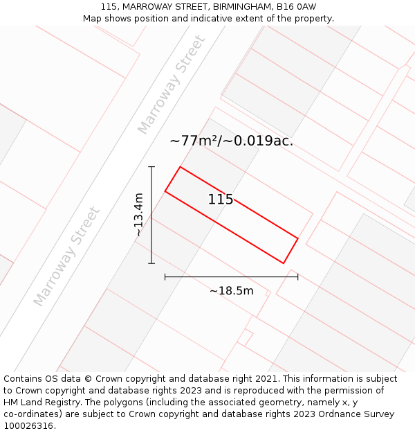 115, MARROWAY STREET, BIRMINGHAM, B16 0AW: Plot and title map