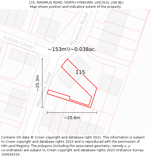 115, MAXIMUS ROAD, NORTH HYKEHAM, LINCOLN, LN6 8JU: Plot and title map