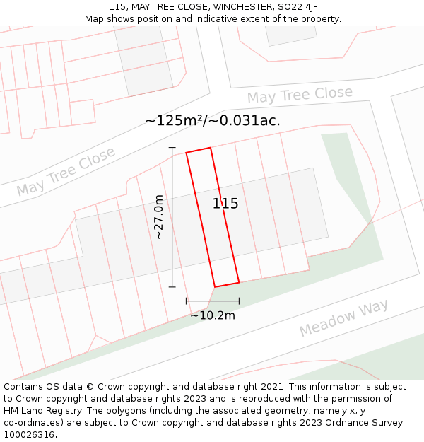 115, MAY TREE CLOSE, WINCHESTER, SO22 4JF: Plot and title map