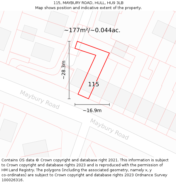 115, MAYBURY ROAD, HULL, HU9 3LB: Plot and title map