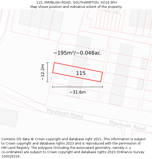 115, MAYBUSH ROAD, SOUTHAMPTON, SO16 9FH: Plot and title map