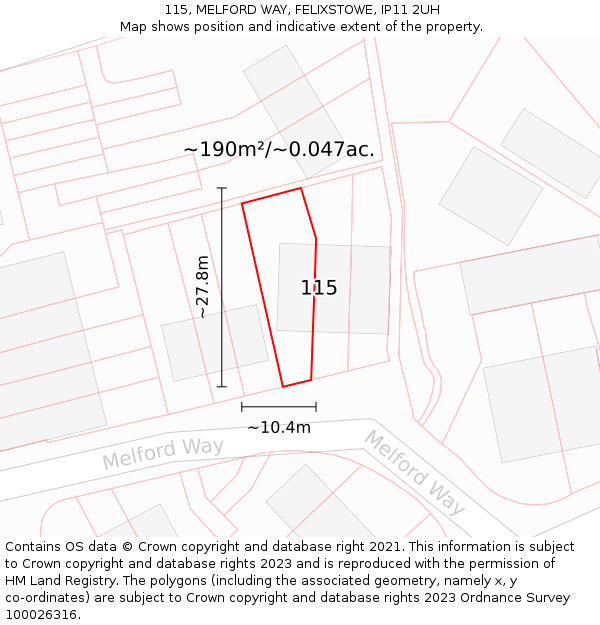115, MELFORD WAY, FELIXSTOWE, IP11 2UH: Plot and title map
