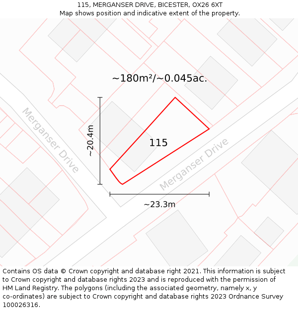 115, MERGANSER DRIVE, BICESTER, OX26 6XT: Plot and title map