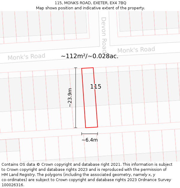 115, MONKS ROAD, EXETER, EX4 7BQ: Plot and title map