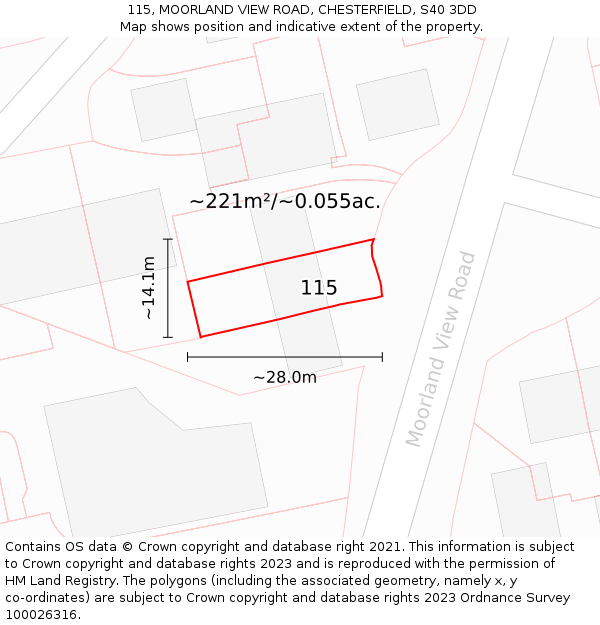 115, MOORLAND VIEW ROAD, CHESTERFIELD, S40 3DD: Plot and title map