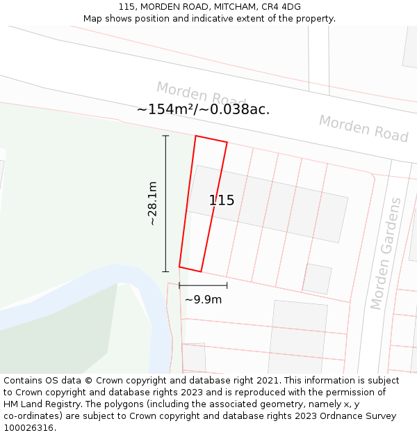 115, MORDEN ROAD, MITCHAM, CR4 4DG: Plot and title map