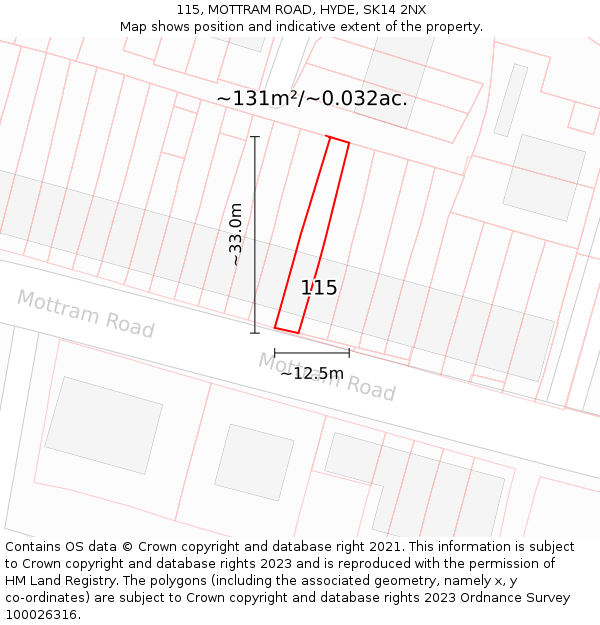 115, MOTTRAM ROAD, HYDE, SK14 2NX: Plot and title map
