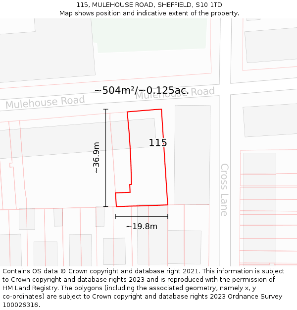 115, MULEHOUSE ROAD, SHEFFIELD, S10 1TD: Plot and title map