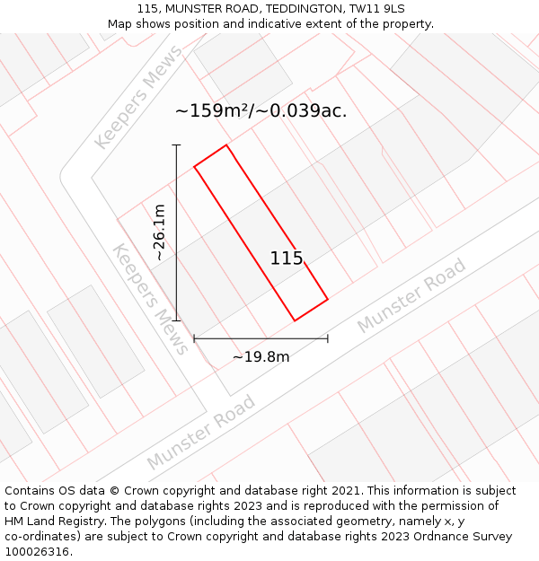 115, MUNSTER ROAD, TEDDINGTON, TW11 9LS: Plot and title map