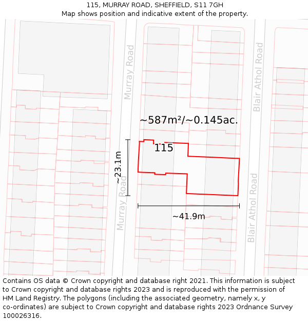 115, MURRAY ROAD, SHEFFIELD, S11 7GH: Plot and title map