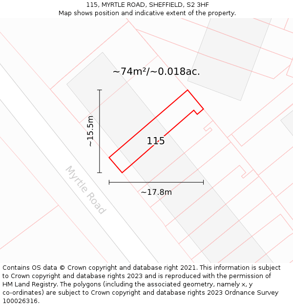115, MYRTLE ROAD, SHEFFIELD, S2 3HF: Plot and title map