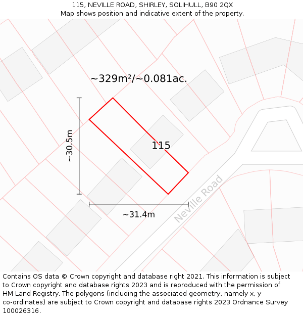 115, NEVILLE ROAD, SHIRLEY, SOLIHULL, B90 2QX: Plot and title map