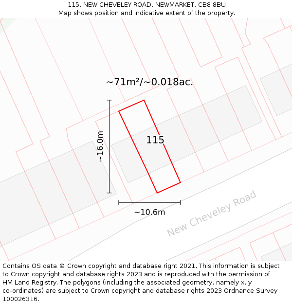 115, NEW CHEVELEY ROAD, NEWMARKET, CB8 8BU: Plot and title map