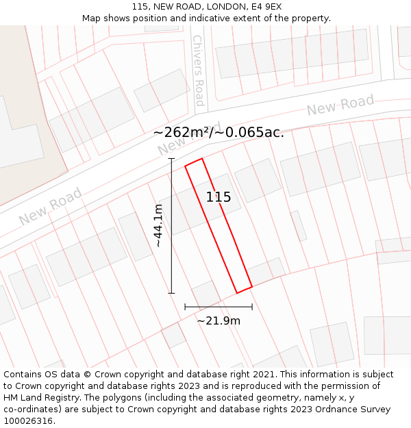 115, NEW ROAD, LONDON, E4 9EX: Plot and title map