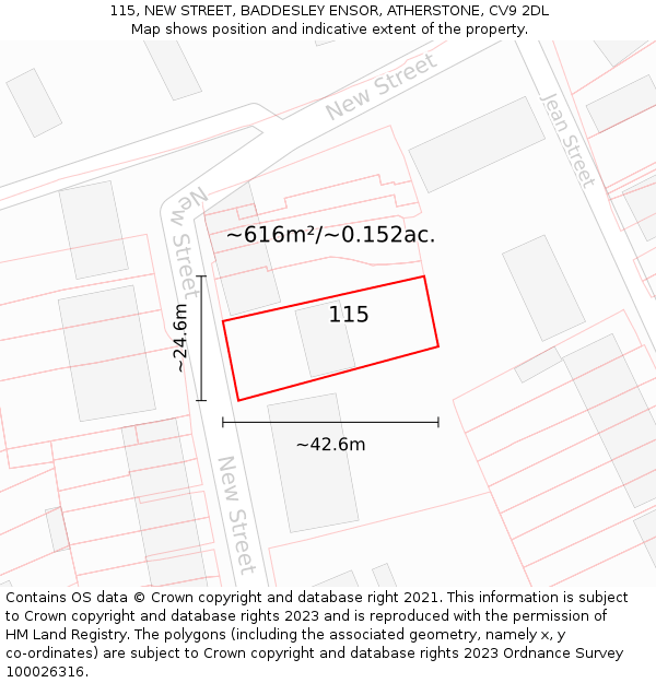 115, NEW STREET, BADDESLEY ENSOR, ATHERSTONE, CV9 2DL: Plot and title map