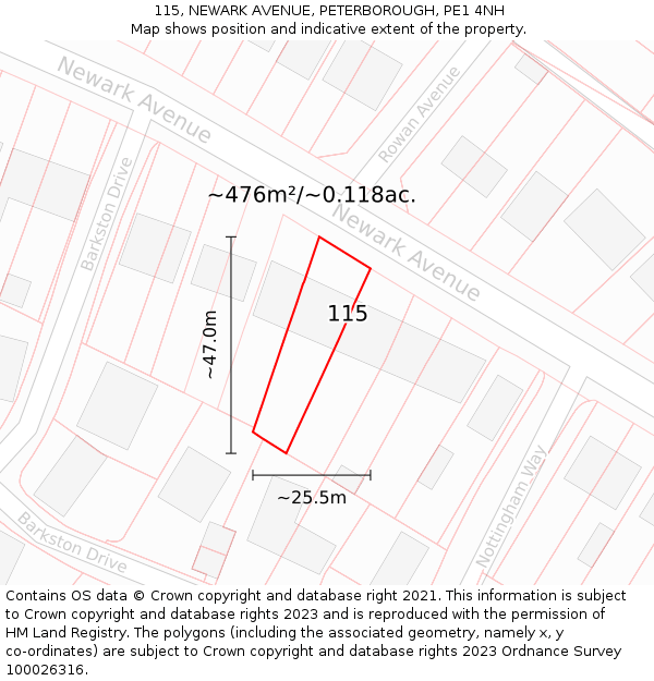115, NEWARK AVENUE, PETERBOROUGH, PE1 4NH: Plot and title map