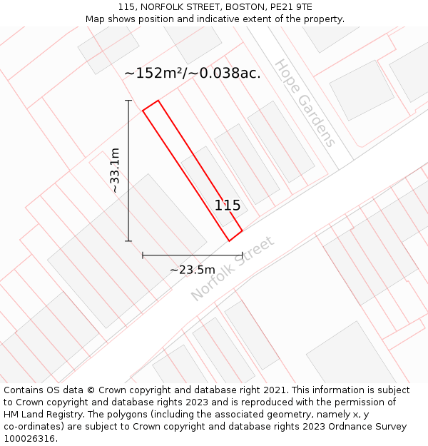 115, NORFOLK STREET, BOSTON, PE21 9TE: Plot and title map