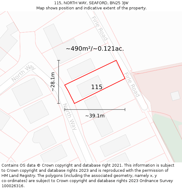 115, NORTH WAY, SEAFORD, BN25 3JW: Plot and title map