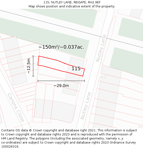 115, NUTLEY LANE, REIGATE, RH2 9EF: Plot and title map