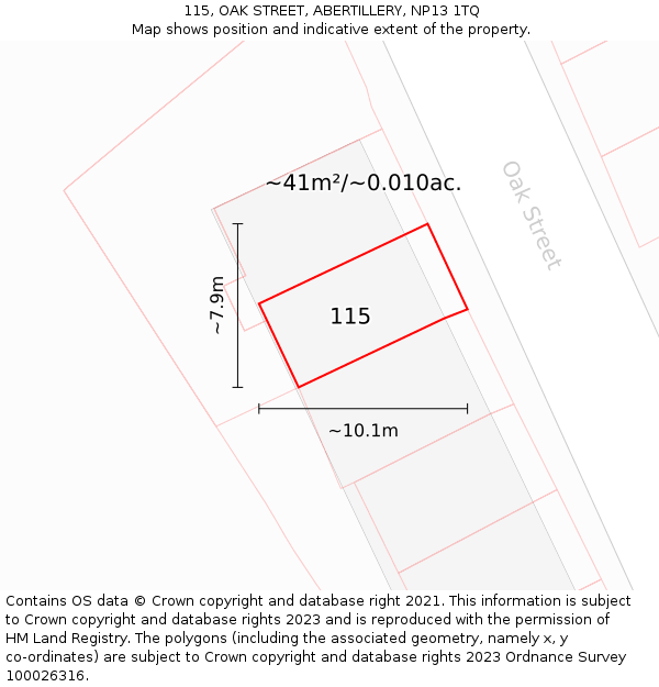 115, OAK STREET, ABERTILLERY, NP13 1TQ: Plot and title map