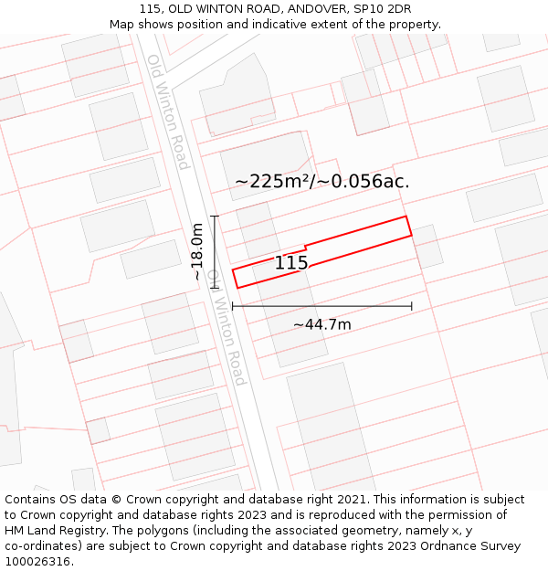 115, OLD WINTON ROAD, ANDOVER, SP10 2DR: Plot and title map