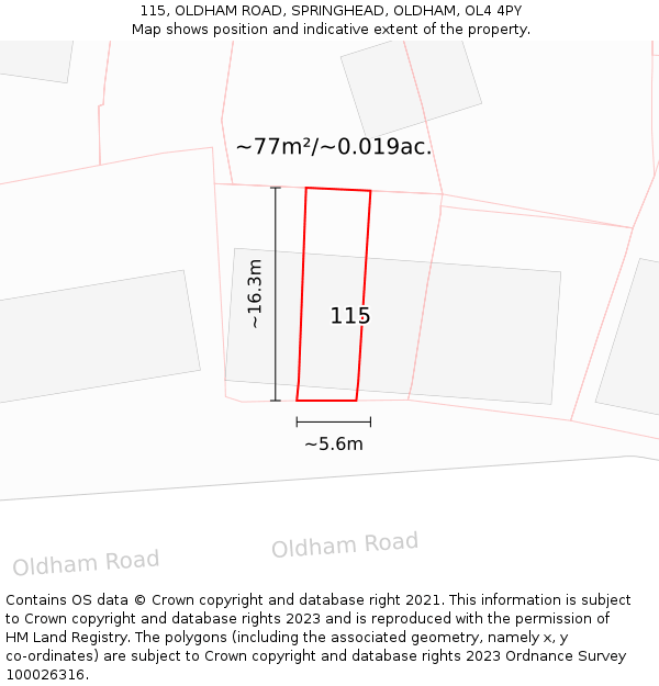 115, OLDHAM ROAD, SPRINGHEAD, OLDHAM, OL4 4PY: Plot and title map
