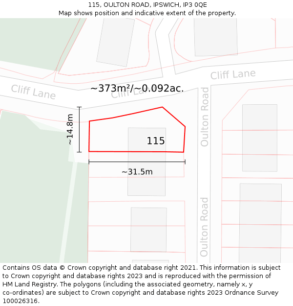 115, OULTON ROAD, IPSWICH, IP3 0QE: Plot and title map
