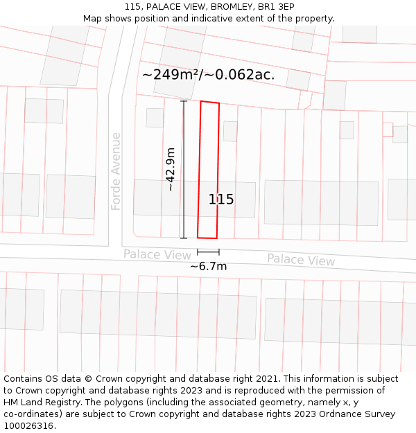 115, PALACE VIEW, BROMLEY, BR1 3EP: Plot and title map