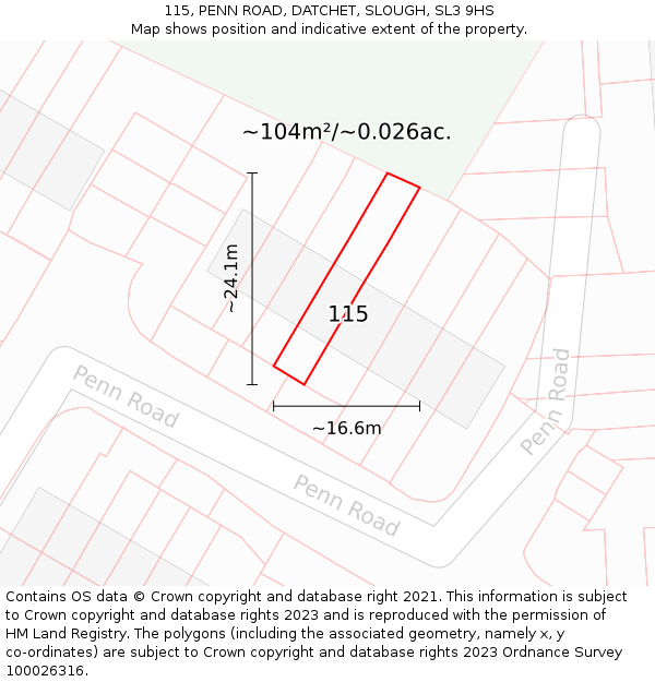 115, PENN ROAD, DATCHET, SLOUGH, SL3 9HS: Plot and title map