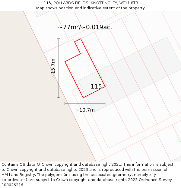 115, POLLARDS FIELDS, KNOTTINGLEY, WF11 8TB: Plot and title map