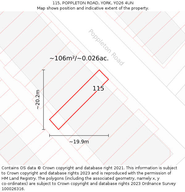 115, POPPLETON ROAD, YORK, YO26 4UN: Plot and title map