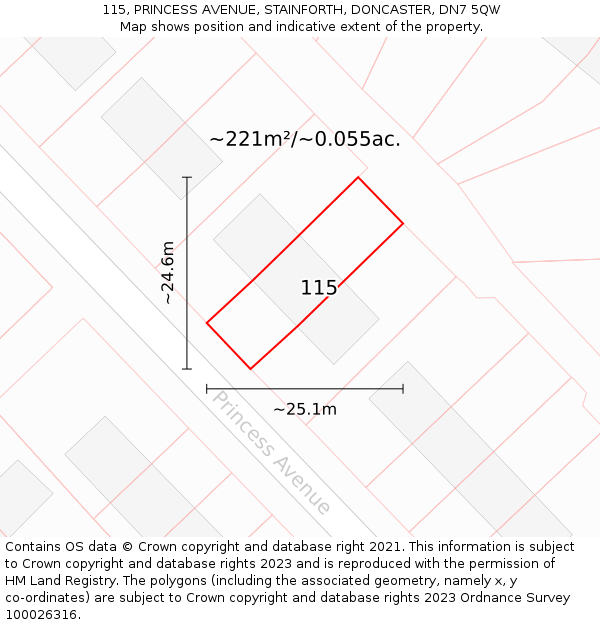 115, PRINCESS AVENUE, STAINFORTH, DONCASTER, DN7 5QW: Plot and title map