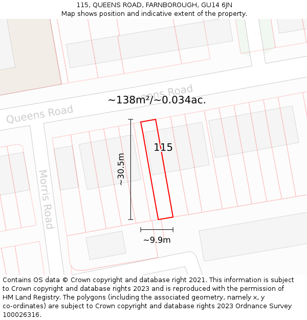 115, QUEENS ROAD, FARNBOROUGH, GU14 6JN: Plot and title map