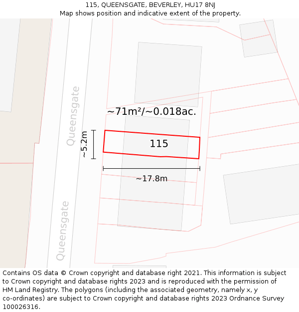 115, QUEENSGATE, BEVERLEY, HU17 8NJ: Plot and title map