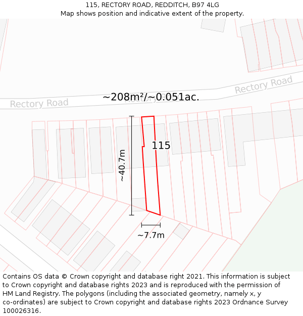 115, RECTORY ROAD, REDDITCH, B97 4LG: Plot and title map