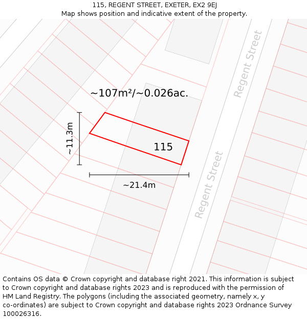 115, REGENT STREET, EXETER, EX2 9EJ: Plot and title map