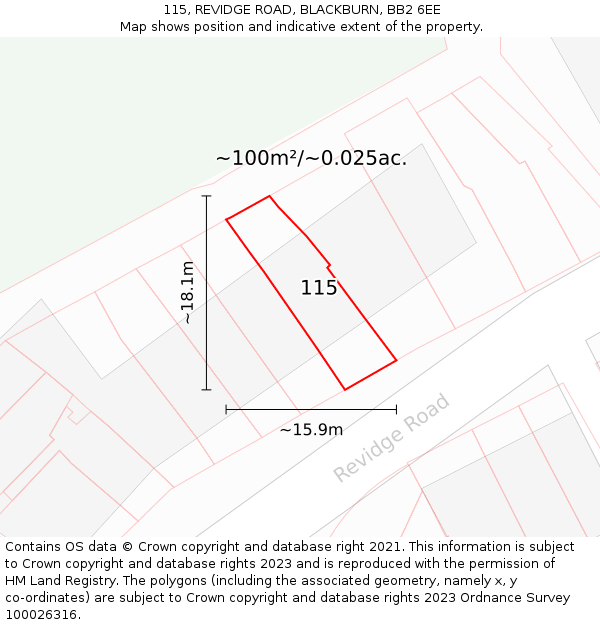 115, REVIDGE ROAD, BLACKBURN, BB2 6EE: Plot and title map