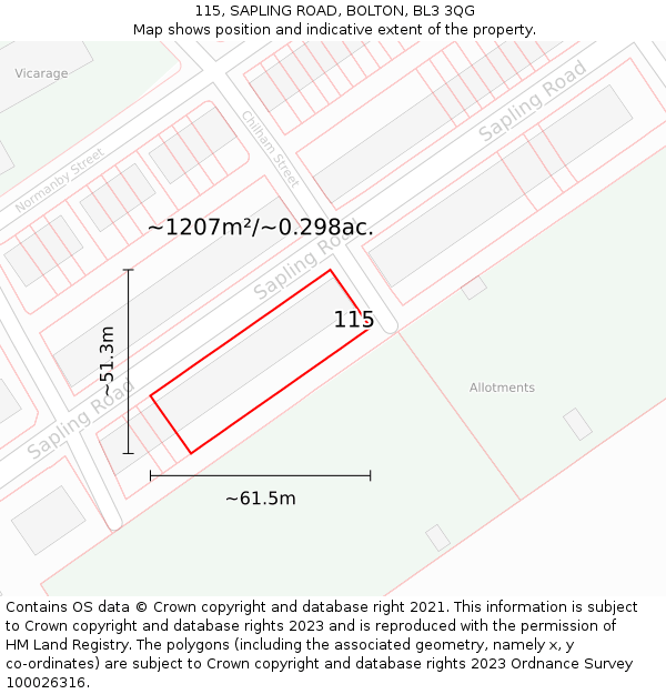 115, SAPLING ROAD, BOLTON, BL3 3QG: Plot and title map
