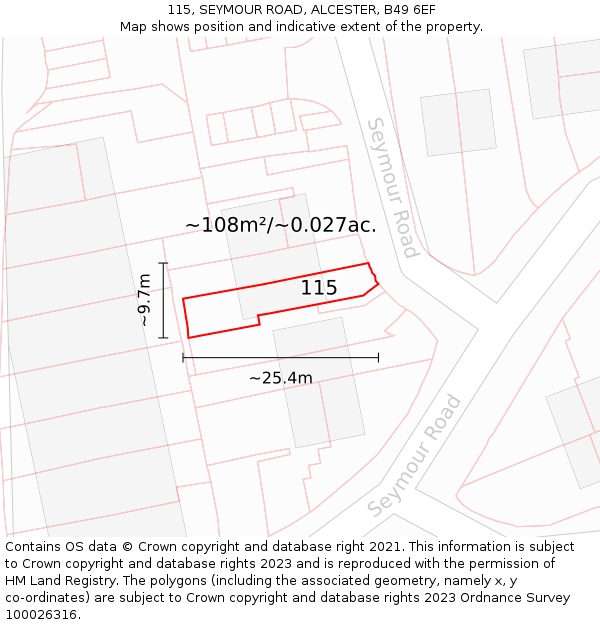 115, SEYMOUR ROAD, ALCESTER, B49 6EF: Plot and title map