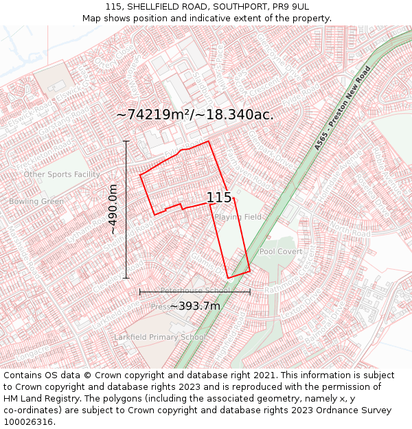 115, SHELLFIELD ROAD, SOUTHPORT, PR9 9UL: Plot and title map