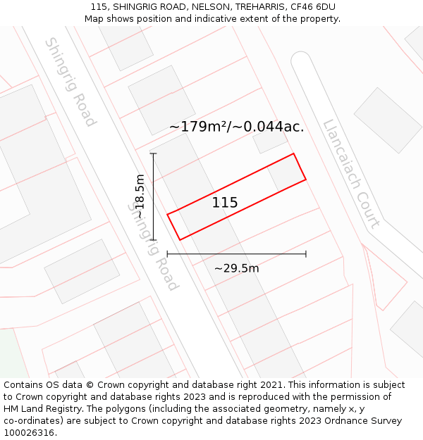 115, SHINGRIG ROAD, NELSON, TREHARRIS, CF46 6DU: Plot and title map