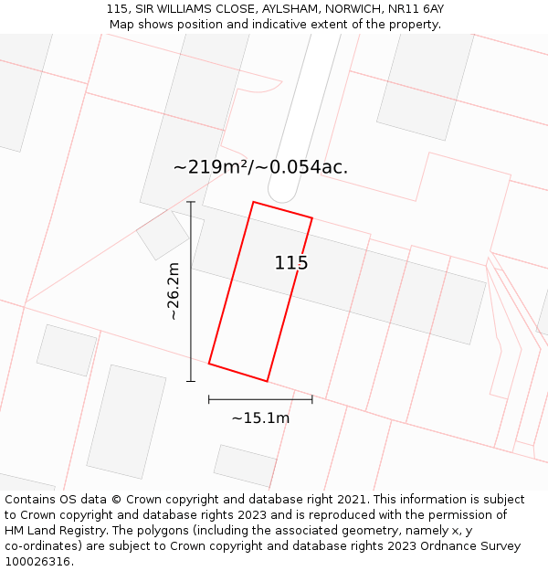 115, SIR WILLIAMS CLOSE, AYLSHAM, NORWICH, NR11 6AY: Plot and title map