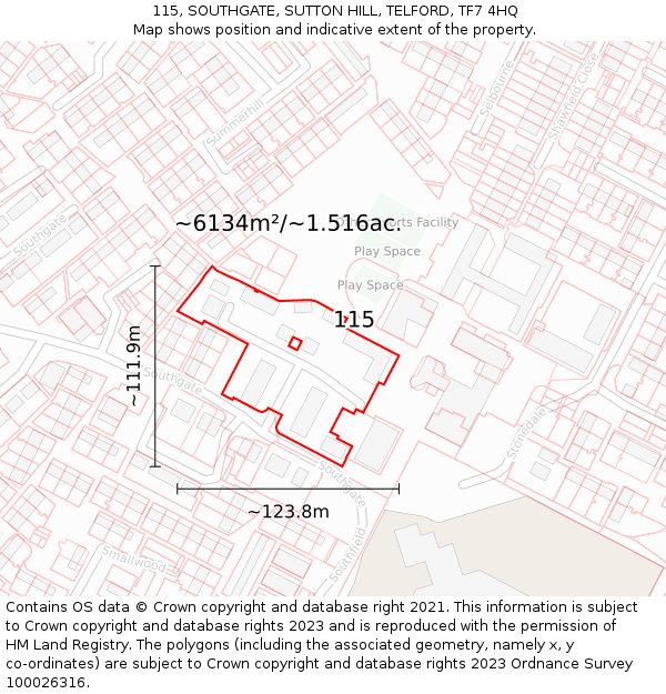 115, SOUTHGATE, SUTTON HILL, TELFORD, TF7 4HQ: Plot and title map