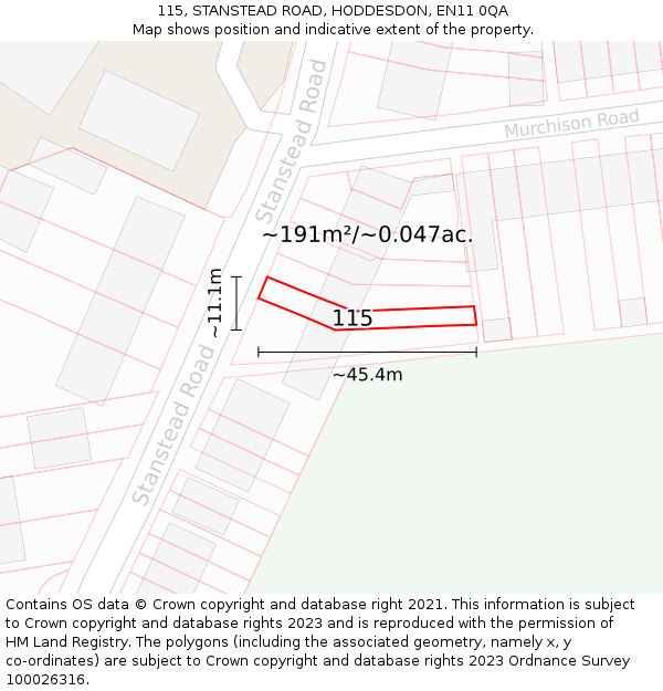 115, STANSTEAD ROAD, HODDESDON, EN11 0QA: Plot and title map