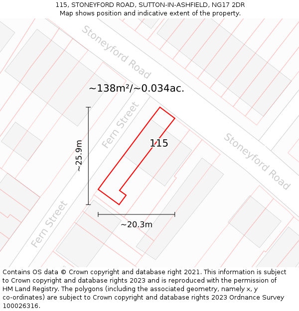 115, STONEYFORD ROAD, SUTTON-IN-ASHFIELD, NG17 2DR: Plot and title map