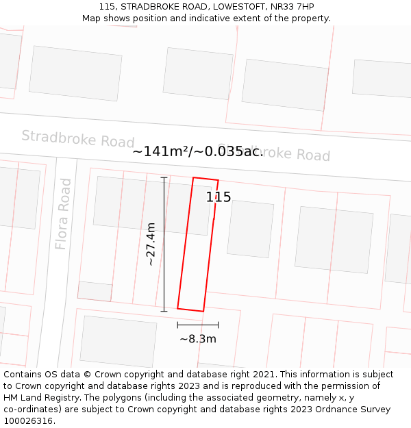 115, STRADBROKE ROAD, LOWESTOFT, NR33 7HP: Plot and title map