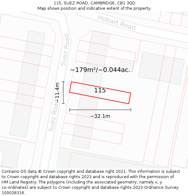 115, SUEZ ROAD, CAMBRIDGE, CB1 3QD: Plot and title map