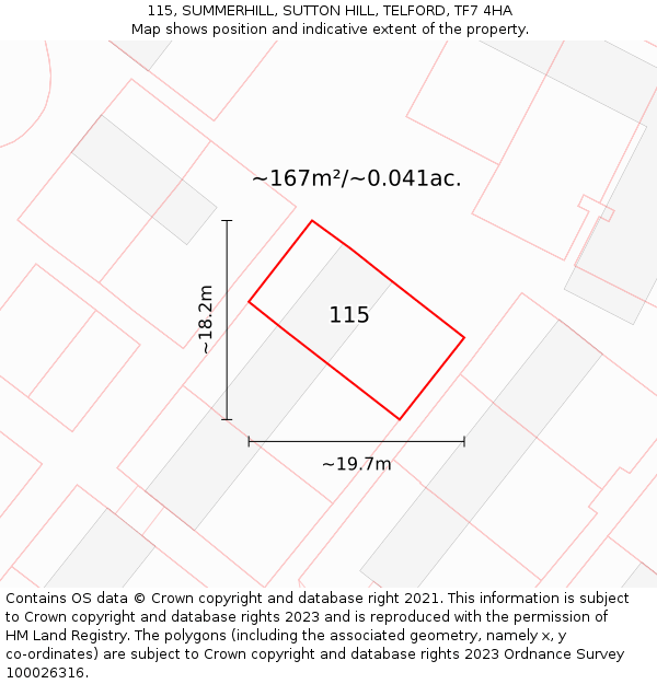 115, SUMMERHILL, SUTTON HILL, TELFORD, TF7 4HA: Plot and title map