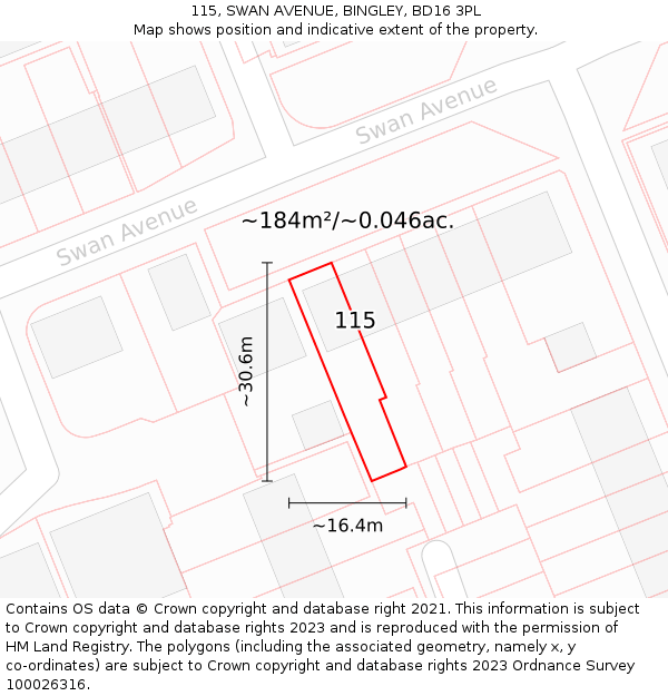 115, SWAN AVENUE, BINGLEY, BD16 3PL: Plot and title map