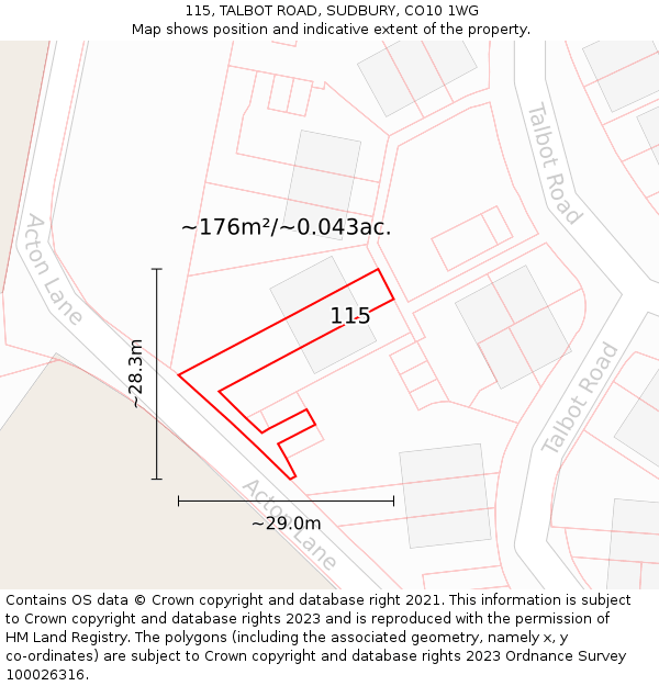 115, TALBOT ROAD, SUDBURY, CO10 1WG: Plot and title map